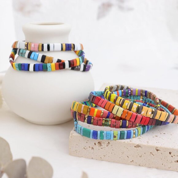 Colorful Tila Flat Beads Stretch Bracelets for Women Beaded Link Bracelet Summer - Picture 3 of 6